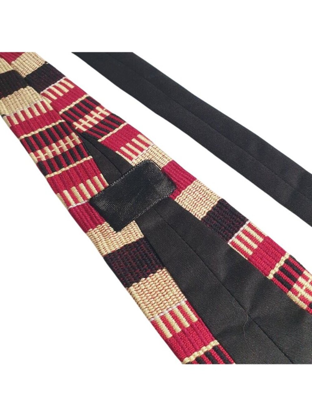 Red Beige Black Striped Men Tie Set Handmade Woven Pattern Neckties Vintage Gift - Picture 4 of 5